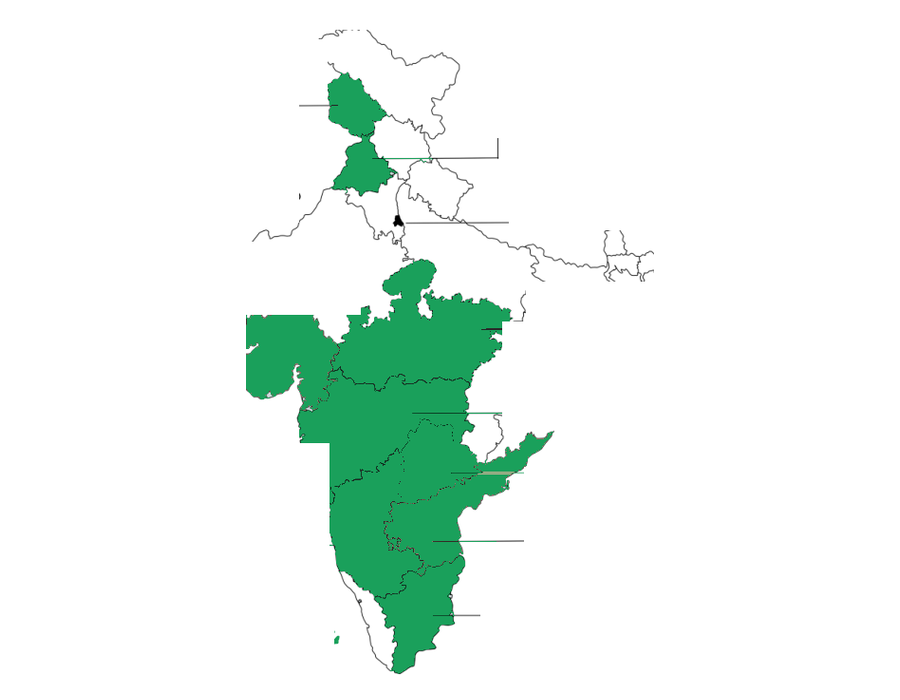 Map of India with state boundaries and TEPS partner states highlighted